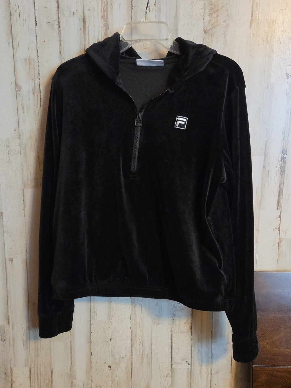 Fila Black Velour Half-Zip Hoodie Pullover - Picture 1 of 6